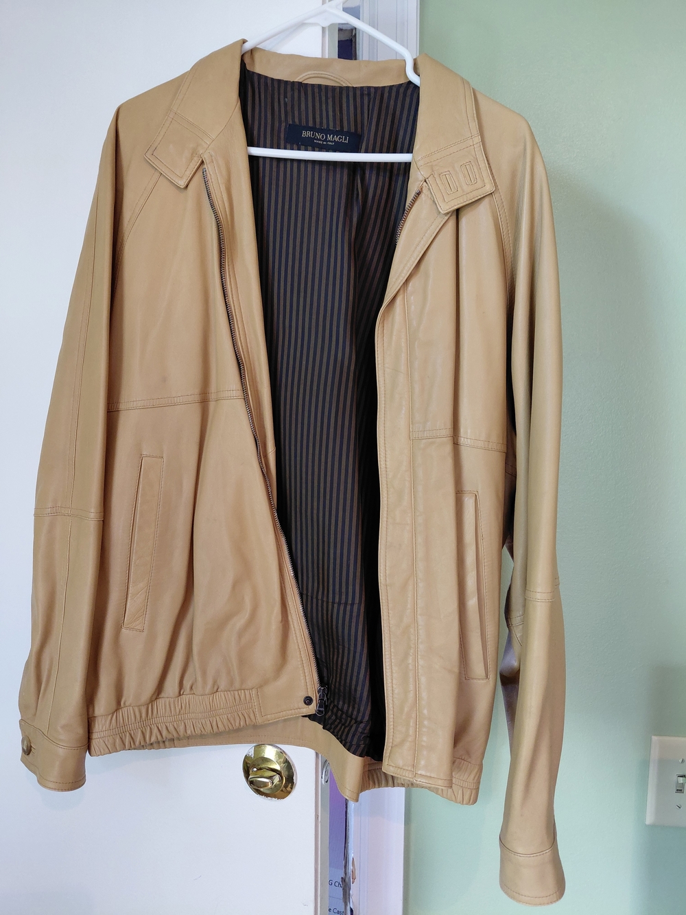 Bruno Magli Men's Light Tan Leather Jacket